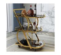 Kitchen Bar Cart with 3 Tiers, Removable Storage Tray, Rolling Beverage Serving Cart, Marble Glass Top and Metal Frame, Mobile Home Kitchen Shelf for Parties