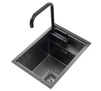 Kitchen Bar Embedded Siphon HJYBFA RV Hidden with Faucet Stainless Steel Mini Dishwashing Basin Outdoor Balcony Water Pool Cover Easy to Clean(Black Steel)
