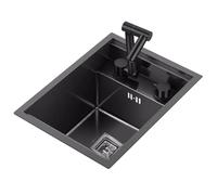 Kitchen Bar Invisible HJYBFA with Folding Faucet Cover RV Apartment Space-Saving Stainless Steel Small Size Siphon Dishwashing Basin(Black Steel)