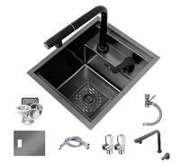 Kitchen Bar Stainless Steel Hidden Sink Invisible Small Single Slot with Cover Lifting Pull-Out Faucet Vegetable Hand Washing Basin(32 * 39 * 22cm)