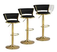 Kitchen Bar Stools with Velvet Woven Backrest Set of 4, Height Adjustable Counter Height Stool Bar Chair with Gold Metal Base for Pub, Kitchen, Cafe,Blue