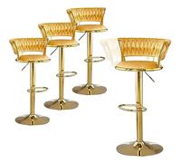 Kitchen Bar Stools with Velvet Woven Backrest Set of 4, Height Adjustable Counter Height Stool Bar Chair with Gold Metal Base for Pub, Kitchen, Cafe,Blue