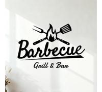 Kitchen Barbecue Cooking BBQ Food Meat Grill Bar Outdoor Lettering Decals 64x95.4cm Easy Installation Black