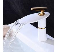 kitchen Basin Hot and Cold Mix Tap, Brass Waterfall Single Handle Bathroom Sink Faucet, White Gold B, Short (Color Platinum A, Size :