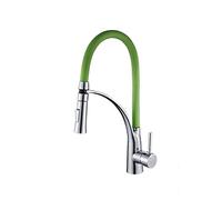 Kitchen Basin Sink Faucet 360 Degree Rotation Pull Out Sprayer Hot Cold Mixer Tap Single Handle Brass Finish Deck Mount-Green (Color : Green)