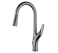 Kitchen Bath Taps Faucet with Pull Down Sprayer Brass Pull Out Sink Faucet with 2 Mode Sprayer, Cold and Hot Swivel Teles Mixer, Single Handle Single Hole,Gun Gray