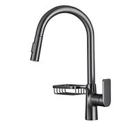 Kitchen Bath Taps Gun Gray Pull Down Faucet with Shelf, Swivel 2-Modes Sprayer Sink Faucet, Brass Single Handle Mixer for Hot and Cold Water