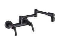 Kitchen Bath Taps Pot Filler Faucet Brass Folding Sink Faucet with Dual Mode Swivel Spout, Wall-Mounted Hot and Cold Dual Handle Mixer with Double Joint Swing Arms,Black