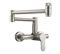 Kitchen Bath Taps Pot Filler Faucet, Brass Folding Stretchable Sink Faucet with Swing Arms, Wall Mounted Hot and Cold Mixer with Double Switch,Brushed