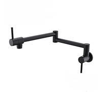 Kitchen Bath Taps Pot Filler Faucet Wall Mounted Foldable Single Cold Hole Sink Solid Brass Double Joint Swing Arm Dual Handle,Antique Bronze (Black A)