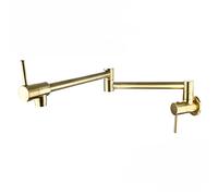 Kitchen Bath Taps Pot Filler Faucet Wall Mounted Foldable Single Cold Hole Sink Solid Brass Double Joint Swing Arm Dual Handle,Antique Bronze (Brushed Gold A)