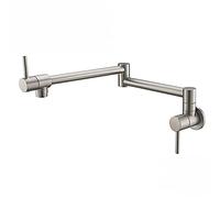 Kitchen Bath Taps Pot Filler Faucet Wall Mounted Foldable Single Cold Hole Sink Solid Brass Double Joint Swing Arm Dual Handle,Antique Bronze (Brushed Nickel A)