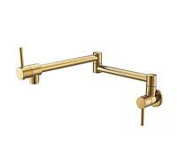 Kitchen Bath Taps Pot Filler Faucet Wall Mounted Foldable Single Cold Hole Sink Solid Brass Double Joint Swing Arm Dual Handle,Antique Bronze (Gold A)
