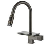 Kitchen Bath Taps Waterfall Faucet Gun Gray, Pull Out Sink Faucet with 3-Function Sprayer, Swivel High Arc Brass Tap, Hot and Cold Water Single Handle Mixer Tap