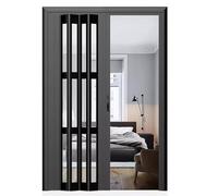 Kitchen Bathroom Doorway Accordion Folding Doors Interior Extra Wide Cat Proof, Temporary Door Room Divider with Handles & Acrylic Glass Board(Black,46x80in(116.8x203.2cm))
