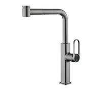 Kitchen & Bathroom Faucet Pull Out Mixer Gray Single Handle for Sink & Shower 360° Swivel Plastic Hose Modern Design for Easy Use