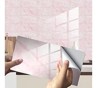 Kitchen Bathroom Marble Wall Tile Stickers, Hiser DIY Rectangle 3D Mosaic Decals Sticker for Kitchen Living Room Bathroom Home Decor Self-Adhesive, 30x15cm (Pink,16pcs)