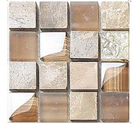 Kitchen Bathroom Marble Wall Tile Stickers, Hiser DIY Rectangle 3D Mosaic Style Decals Sticker for Kitchen Living Room Bathroom Home Decor Self-Adhesive, 10x10cm (Khaki mosaic,10pcs)