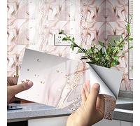 Kitchen Bathroom Marble Wall Tile Stickers, Hiser DIY Rectangle 3D Rock Mosaic Decals Sticker for Kitchen Living Room Bathroom Home Decor Self-Adhesive, 30x15cm (4pcs,Pink)