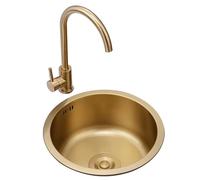 Kitchen Beautiful Gold Nano Round Single Bowl Siphon HYJAUSXB - Mini Stainless Steel with Faucet for Balcony, Bar Dish Basin Small Spaces HYJAUSXBs (Color : Gold, Size 36 * 20cm)