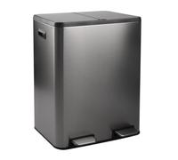 Kitchen Bin,60L Dual Rubbish Bin,2 x 30L Stainless Steel Pedal Bin,Double Bin Recycling with Soft-Close Lids and Plastic Inner Buckets,Fingerprint Proof,Odour Seal,Large Capacity, Frosted Silver