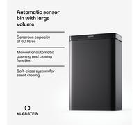 Touchless sensor bin 60L stainless steel soft-close battery operation LED display timer