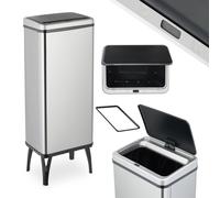 Relaxdays Sensor 60L Electric Lid Bag Holder Kitchen Trash Can Waste Bin Stainless Steel Silver, 20% Plastic 80%, 60 l