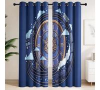 Kitchen Blackout Curtains for Windows - Sci Fi Cartoon Eyelet Curtain, Grommets Window Drapes for Bedroom Living Room, W 90" x L 54", 2 Panels Clock Traffic Navy Blue Patterned Curtains