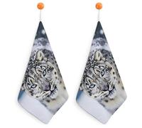 Kitchen Blue Eyed Snow Leopard Hand Towels with Hanging Loops, Highly Absorbent & Quick Drying Towels for Kitchen Bathroom, Microfiber Cleaning Cloth, Dish Towel, Tea Towel Decorative, Dish Rag(12x12)