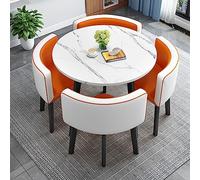 Kitchen Breakfast Bar Table And Chair Set, Dining Round Table Soft Backrest Seat Modern Style Furniture Coffee Kitchen, Space-Saving Furniture Office Conference Tables ( Color : Orange and white )