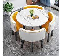 Kitchen Breakfast Bar Table And Chair Set, Dining Round Table Soft Backrest Seat Modern Style Furniture Coffee Kitchen, Space-Saving Furniture Office Conference Tables ( Color : Yellow and white )