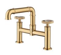 Kitchen Bridge Bath Tap Bathroom Bathtub Mixer Taps 2 Holes Tub Tap Monobloc Bath Filler Mixer Taps Dual Lever Mono Deck Mounted Modern Brushed Gold