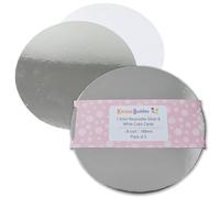 Kitchen Buddies ~8 Inch / 199mm Round Reversible Silver & White Cut Edge Cake Cards - 1.5mm Thick | Circle Cake Boards Perfect For Sponges & Desserts (5 Pack)