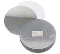 Kitchen Buddies ~8 Inch / 199mm Round Reversible Silver & White Cut Edge Cake Cards - 1.5mm Thick | Circle Cake Boards Perfect For Sponges & Desserts (25 Pack)