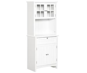 Kitchen Buffet and Hutch Wooden Storage Cupboard with Framed Glass Door - Drawer - Microwave Space for Dining and Living Room - 68.6W x 40D x 164Hcm -