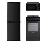 Kitchen Bundle - 20L Microwave, 142L 50/50 Fridge Freezer & 50cm Single Electric Cooker - Black