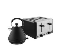 Tower Sera Kitchen Set, 1.7L Pyramid Kettle & 4 Slice Toaster, Black, T10079BLK, T20086BLK