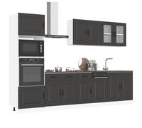 Kitchen cabinet 7-piece black engineered wood set incl 60x57x207cm tall cupboard