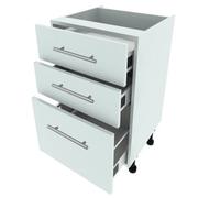 Kitchen Cabinet - 720mm High 500mm Wide - 3 Drawer Base Unit - Soft-Close Drawers - White Gloss - Flat Pack