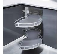 Kitchen Cabinet Expandable Corner Shelf Revolving Storage Rack Cabinet Corner Pull Out Shelf Revolving Storage Rack Blind Corner，Corner Pull-Out Kitchen Storage Carousel - Dual Tier Slide-Ou