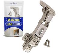 Kitchen Cabinet Hinge with 155° Opening Angle - Equipped with Soft-Close Clip-On System - Kitchen Cupboard Hinge Mounting H=0 Ø 35 mm - Includes 2 Screws - Warranty 5 Years - MONTERAL