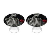Kitchen Cabinet Knobs 2 Pack 1.1 Inch Drawer Knobs with Screws Single Hole Skeleton Holding A Red Rose Dresser Handles Stainless Steel Hardware for Bathroom Cupboard Furniture Closet Wardrobe Door