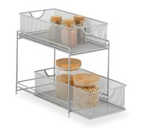 Relaxdays Kitchen Cabinet Organiser, Pull-out Base Unit Shelf, 2 Drawers, Metal Baskets, HWD: 32 x 19 x 35.5 cm, Silver, Steel