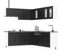 Kitchen Cabinet Set 11-Piece Black Engineered Wood & Glass Modular Space Saver