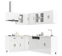 Kitchen Cabinet Set 11-Piece Gloss White Engineered Wood & Glass Storage Corner