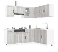 Kitchen cabinet set 11-piece Lucca Grey Sonoma engineered wood & glass storage