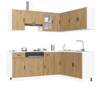 Kitchen cabinet set 11-piece Porto artisan oak engineered wood & glass 11pc set