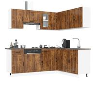 Kitchen cabinet set 11-piece Smoked Oak engineered wood & glass 80x46x81.5cm DIY