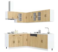 Kitchen cabinet set 11-piece Sonoma oak 80x46x81.5cm sink base Eng wood & glass