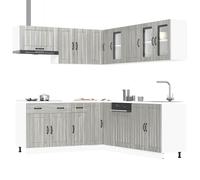Kitchen Cabinet Set 11pc Grey Sonoma Engineered Wood & Glass Various Sizes Slim